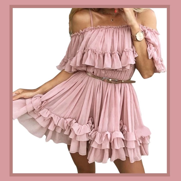 Off Shoulder Spaghetti Strap Ruffled Mini Dress - Picture 4 of 7
